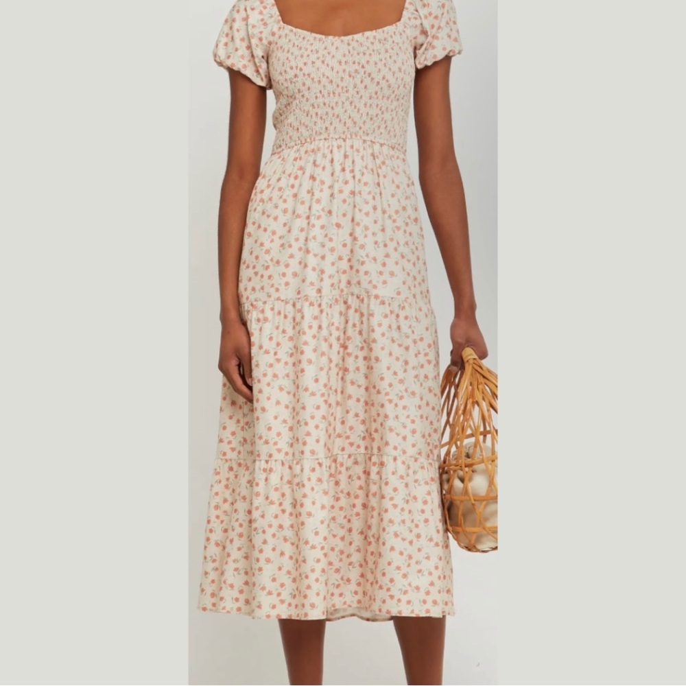 O.P.T Floral Ruched Tiered Midi Sundress